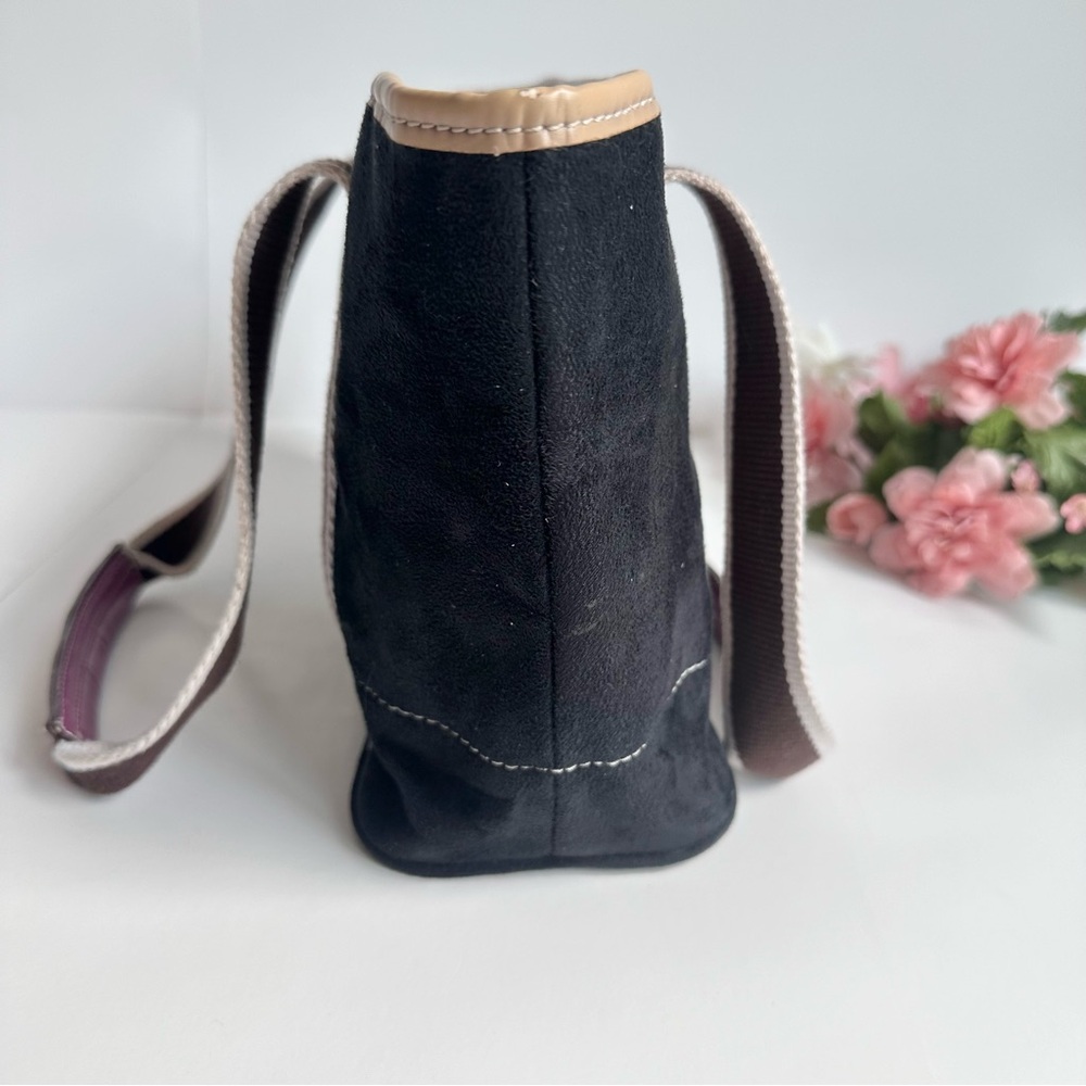 Vintage Coach Leatherware Hampton Mini Black Suede Tan Leather Shoulder Bag - Picture 7 of 16